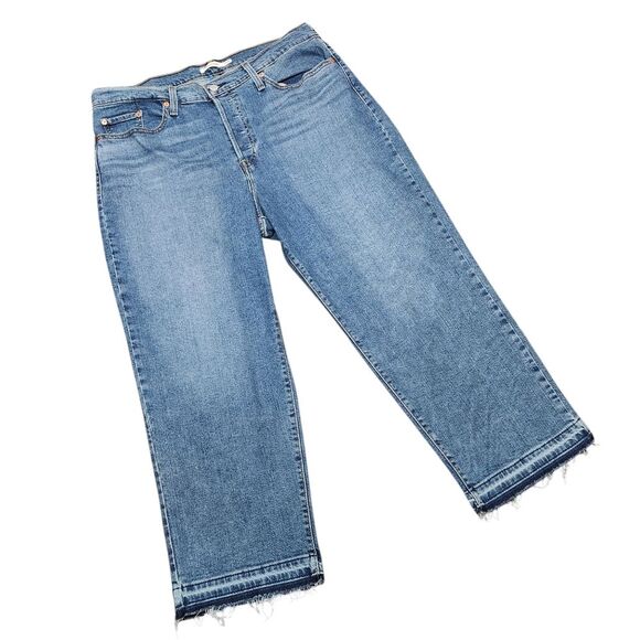Levi's Wedgie Straight Fit Women's Jeans Raw Hem Blue Denim Cropped High Rise 18 - Picture 12 of 12